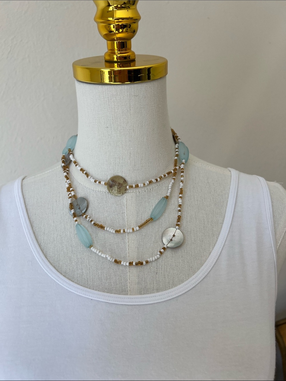 Coastal Long Aqua Bead Necklace